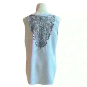 KNOX Rose Sleeveless 100% Lyocell Gray Laced Back Baby Blue Top S/M